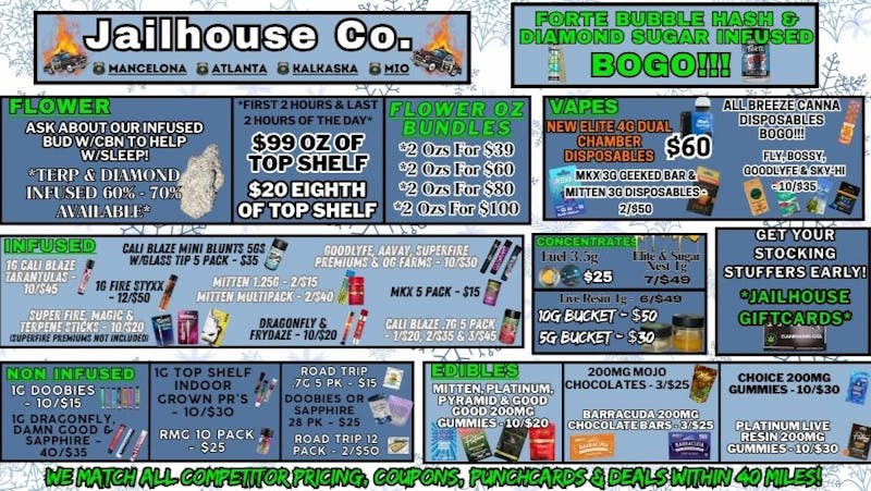 Jailhouse Cannabis - Mancelona 💲Warm Up With Our Fire Deals 🔥