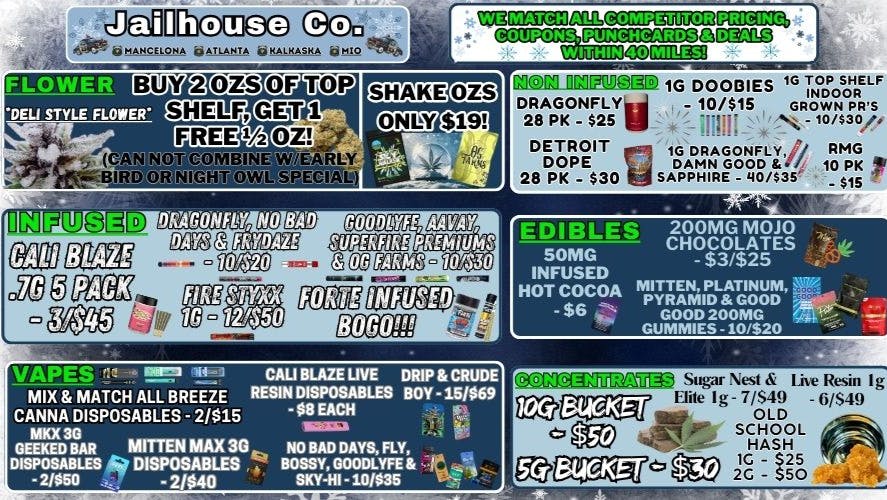 Jailhouse Cannabis - Mancelona Jailhouse Co. Specials