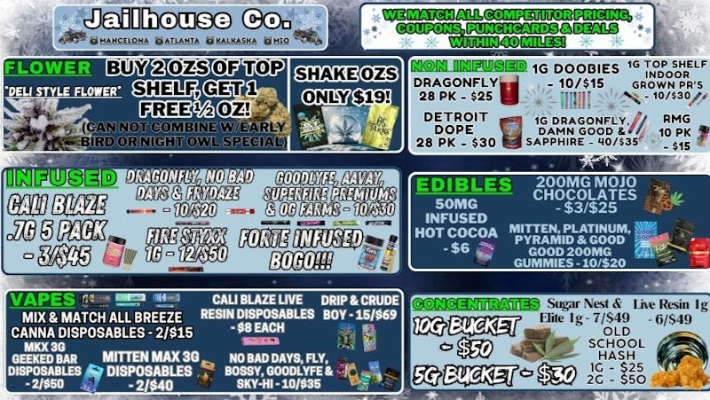 Jailhouse Cannabis - Mancelona Jailhouse Co. Specials