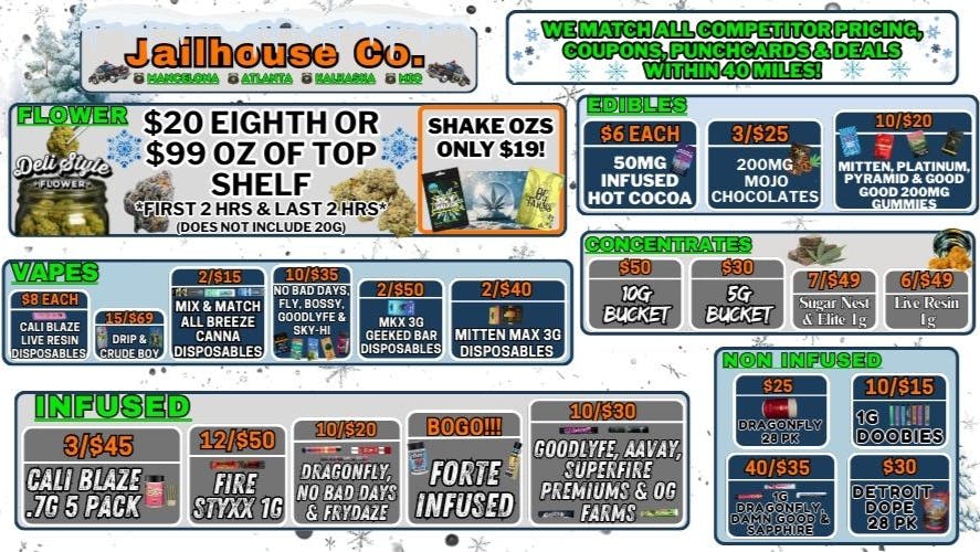 Jailhouse Cannabis - Mancelona Jailhouse Co. Specials