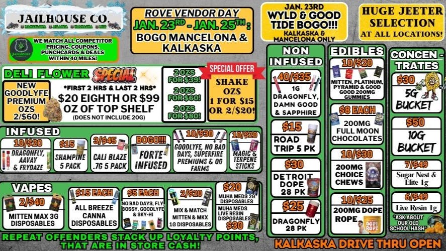 Jailhouse Cannabis - Mancelona ⛄Warm Up W/Our Hot Savings @ Jailhouse 🥶