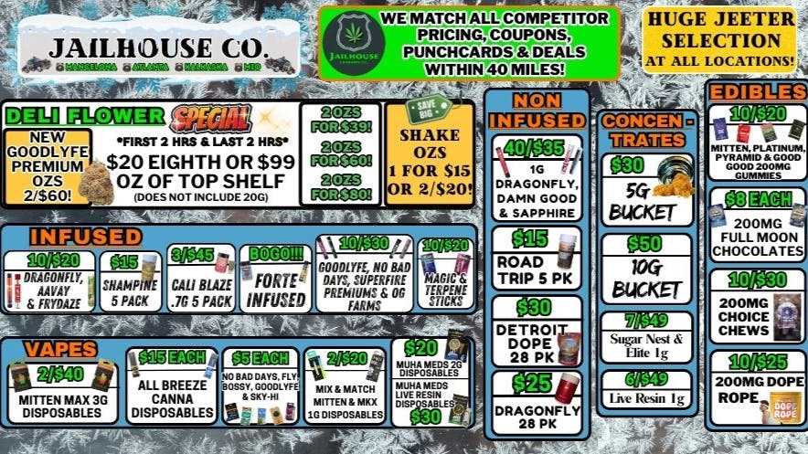 Jailhouse Cannabis - Mancelona Jailhouse Co. Specials