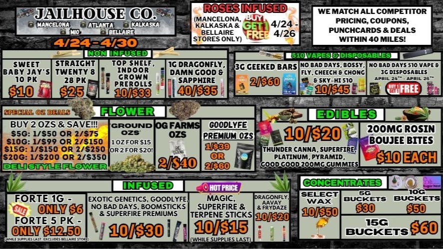 Jailhouse Cannabis - Mancelona Jailhouse Co. Specials