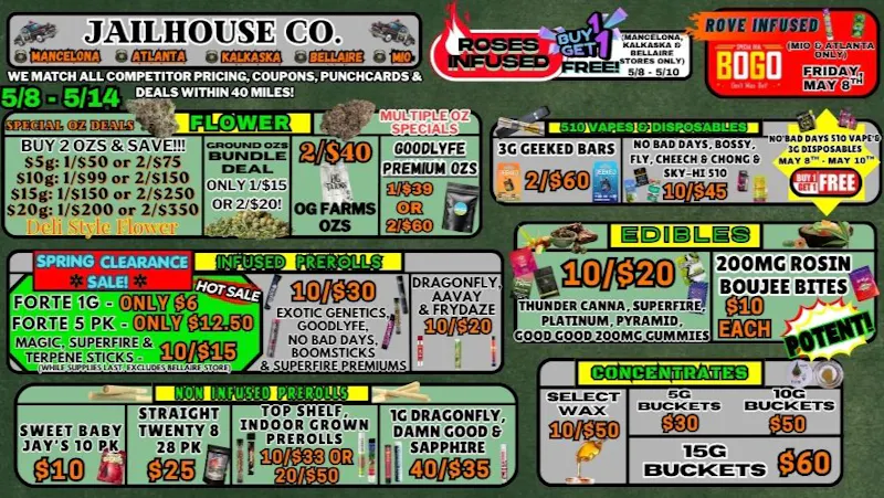 Jailhouse Cannabis - Mancelona Spring Savings @ Jailhouse