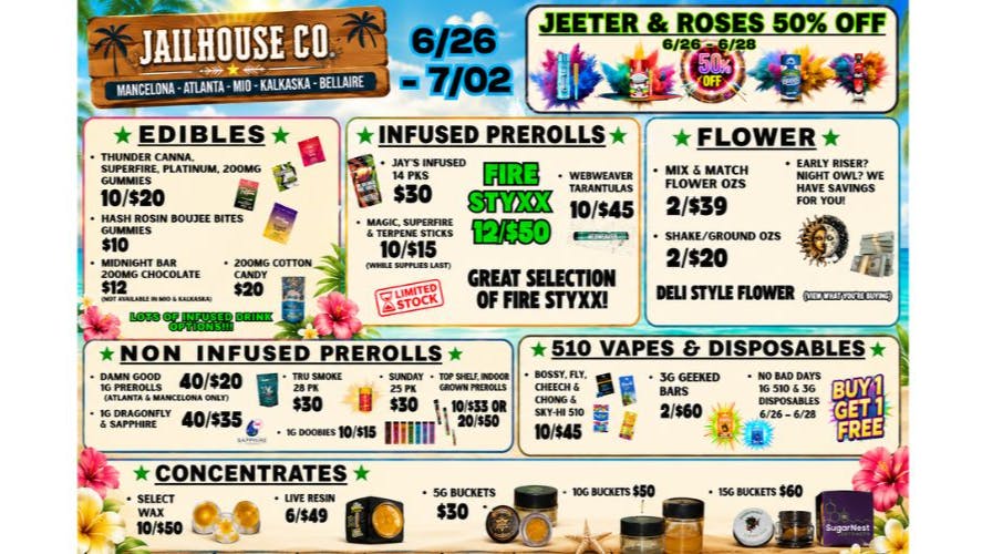 Jailhouse Cannabis - Mancelona Jailhouse Co. Weekly Specials