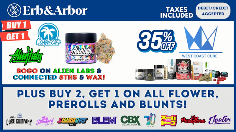 Erb & Arbor 35% OFF West Coast Cure, Alien Labs BOGO & more!