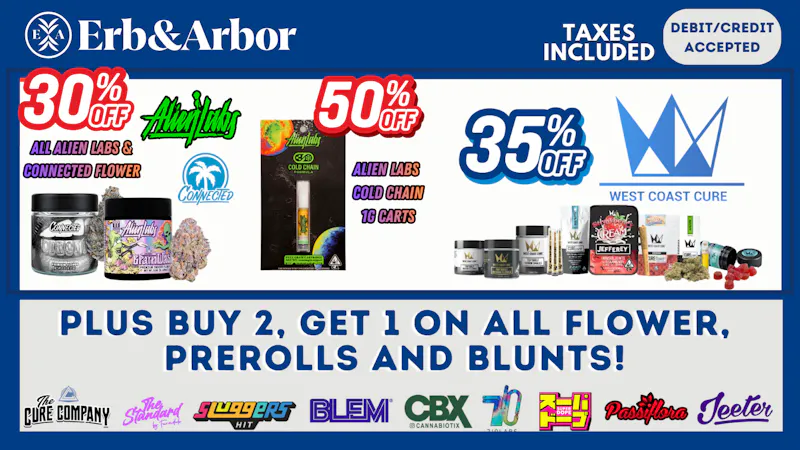 Erb & Arbor 35% OFF West Coast Cure, Alien Labs BOGO & more!