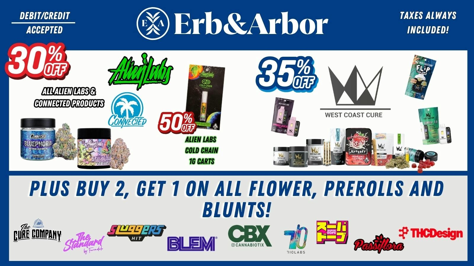 Erb & Arbor 35% OFF West Coast Cure, up to 50% OFF Alien Labs!