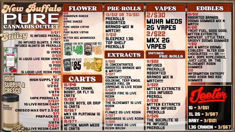 Pure Cannabis Outlet - New Buffalo HIGH SUPPLY AND CRESCO SALE 📺 STIIIZY SALE