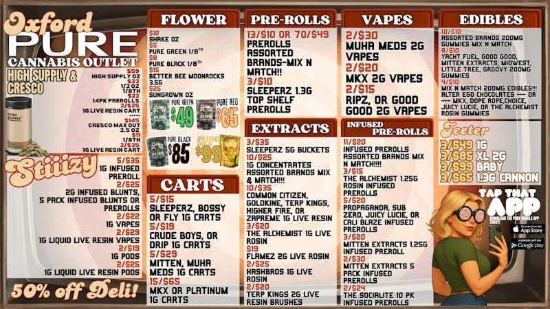 Pure Cannabis Outlet 📺 $10 SHAKE OZ 📺 50% OFF DELI 📺 STIIIZY SALE