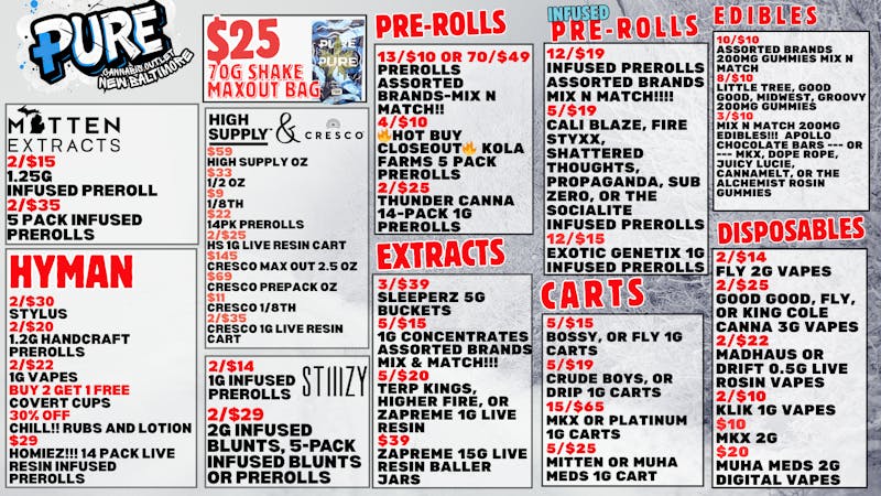 PURE Macomb - Delivery ❄️MITTEN EXTRACTS SALE❄️ $25 SHAKE MAX OUT BAG 70G