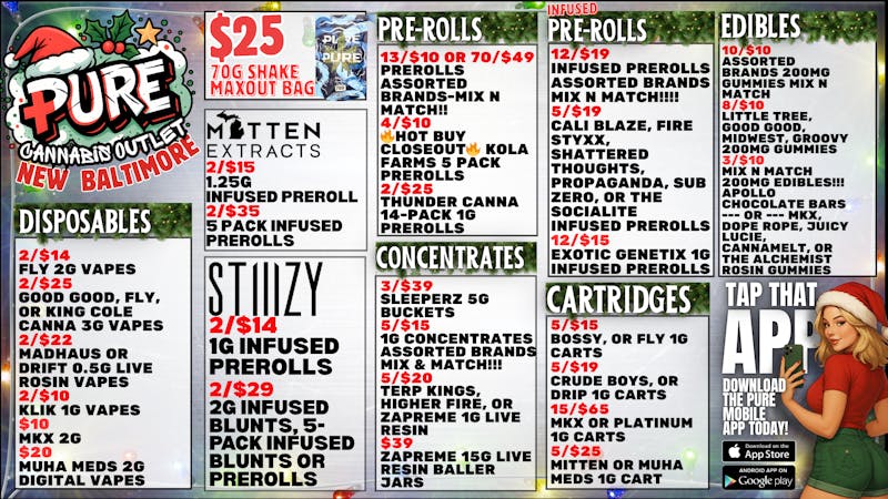 PURE New Baltimore 🎄 $25 SHAKE OUNCE MAX OUT BAG 70G! 🎄