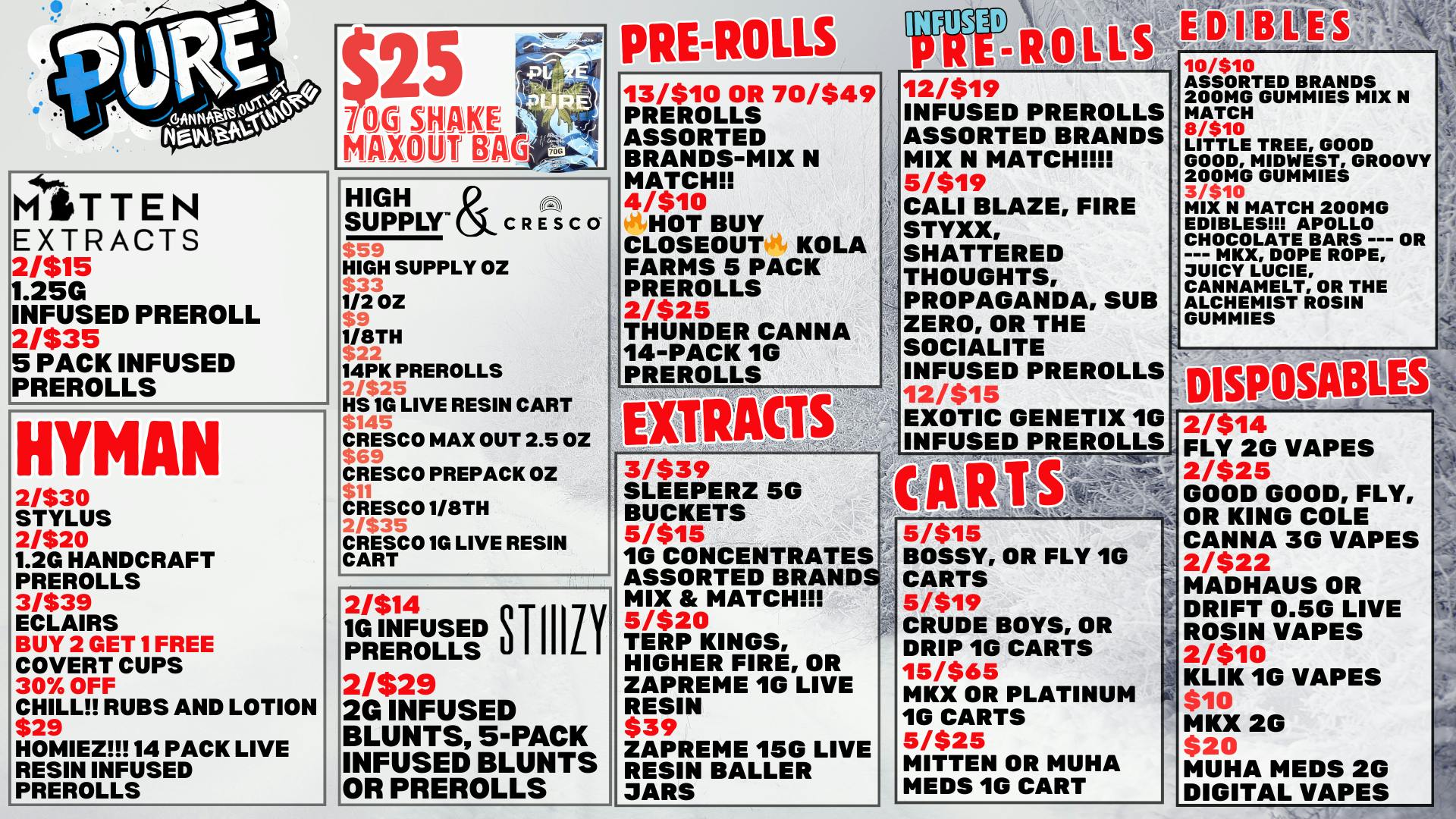 PURE New Baltimore ❄️MITTEN EXTRACTS SALE❄️ $25 SHAKE MAX OUT BAG 70G