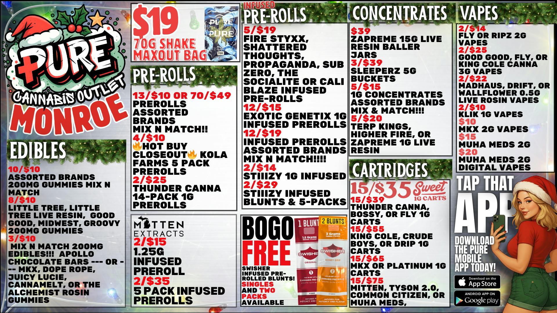 Pure Cannabis Outlet 🎄 BOGO SWISHER BLUNTS 🎄 15/$35 CARTS 🎄