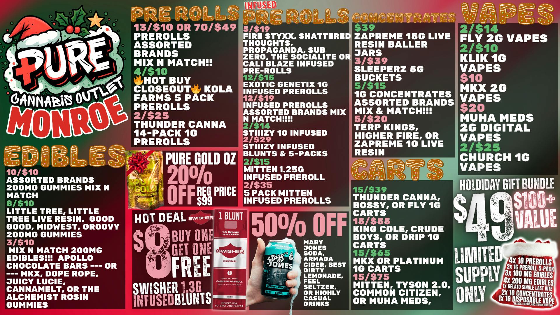 Pure Cannabis Outlet 15/$35 1G CARTS | 20% OFF PURE GOLD | $49 BUNDLE!