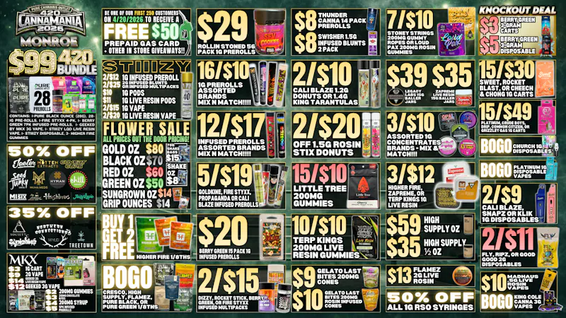 Pure Cannabis Outlet - Monroe 🍃$99 420 BUNDLE🍃50% OFF SELECT BRANDS🍃GIVEAWAYS