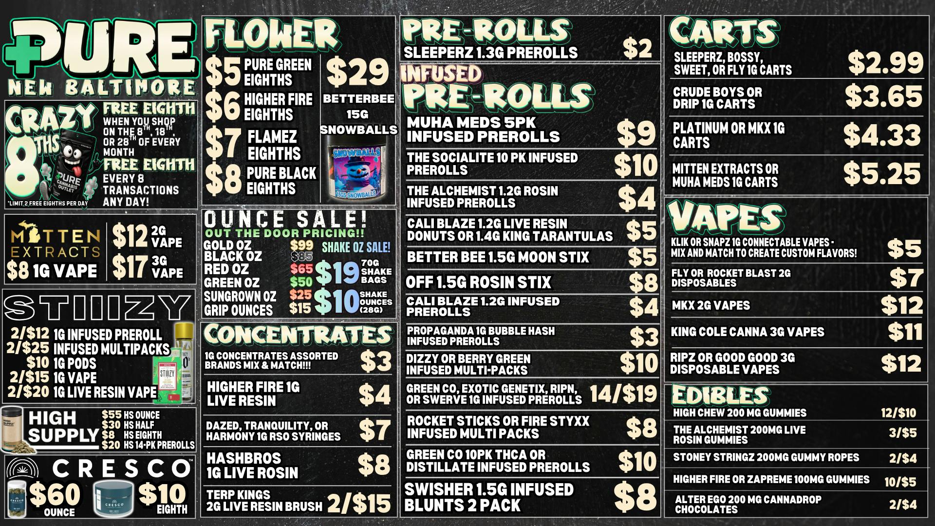 Pure Cannabis Outlet - New Baltimore 💥 CRAZY 8THS IS HERE 💥 NO NEW TAXES 💥