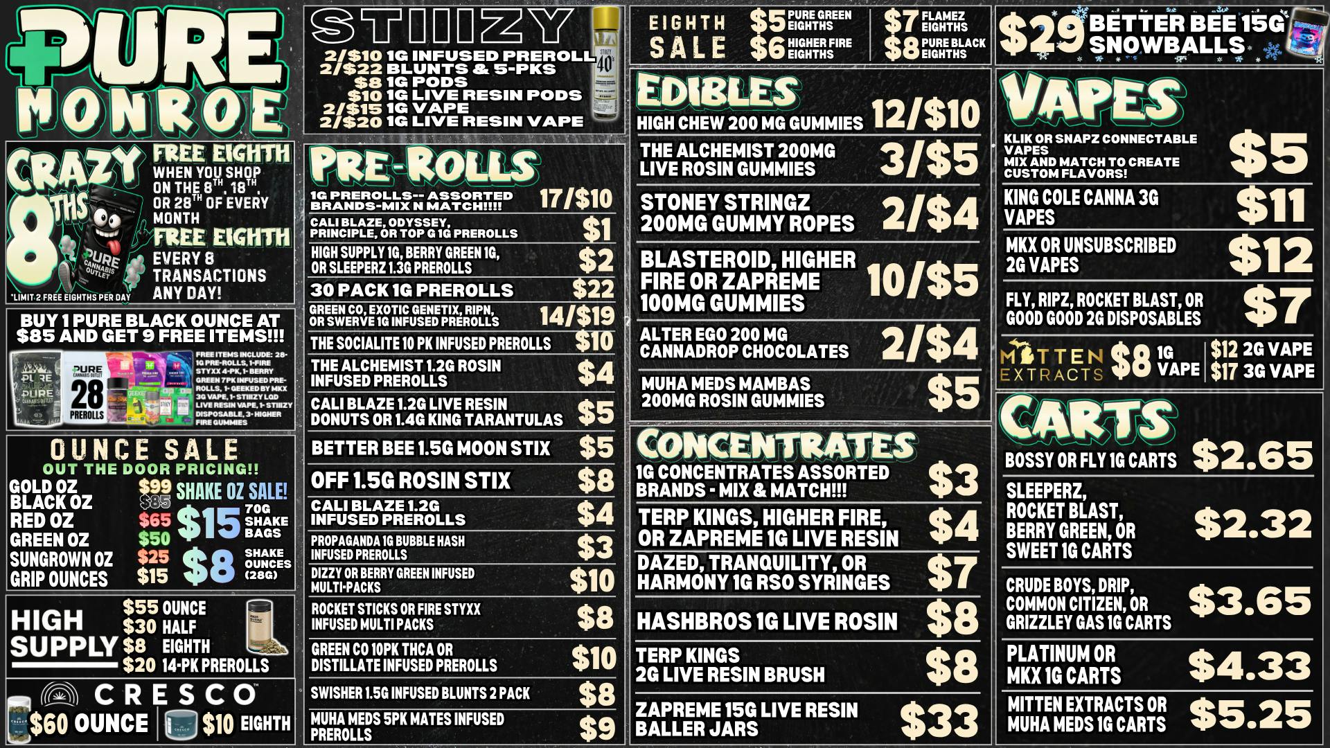 Pure Cannabis Outlet - Monroe NO ADDITIONAL TAXES 💥 CRAZY 8THS IS HERE