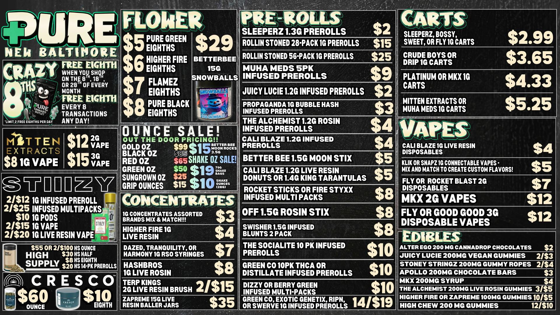 Pure Cannabis Outlet - New Baltimore 💥 CRAZY 8THS IS HERE 💥 NO NEW TAXES 💥
