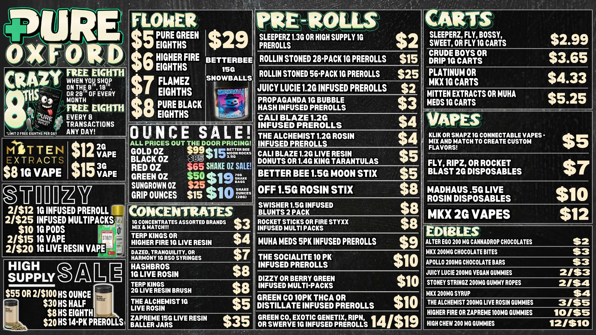 Pure Cannabis Outlet - Oxford 💥CRAZY 8THS IS HERE💥MITTEN EXTRACTS VAPE SALES💥
