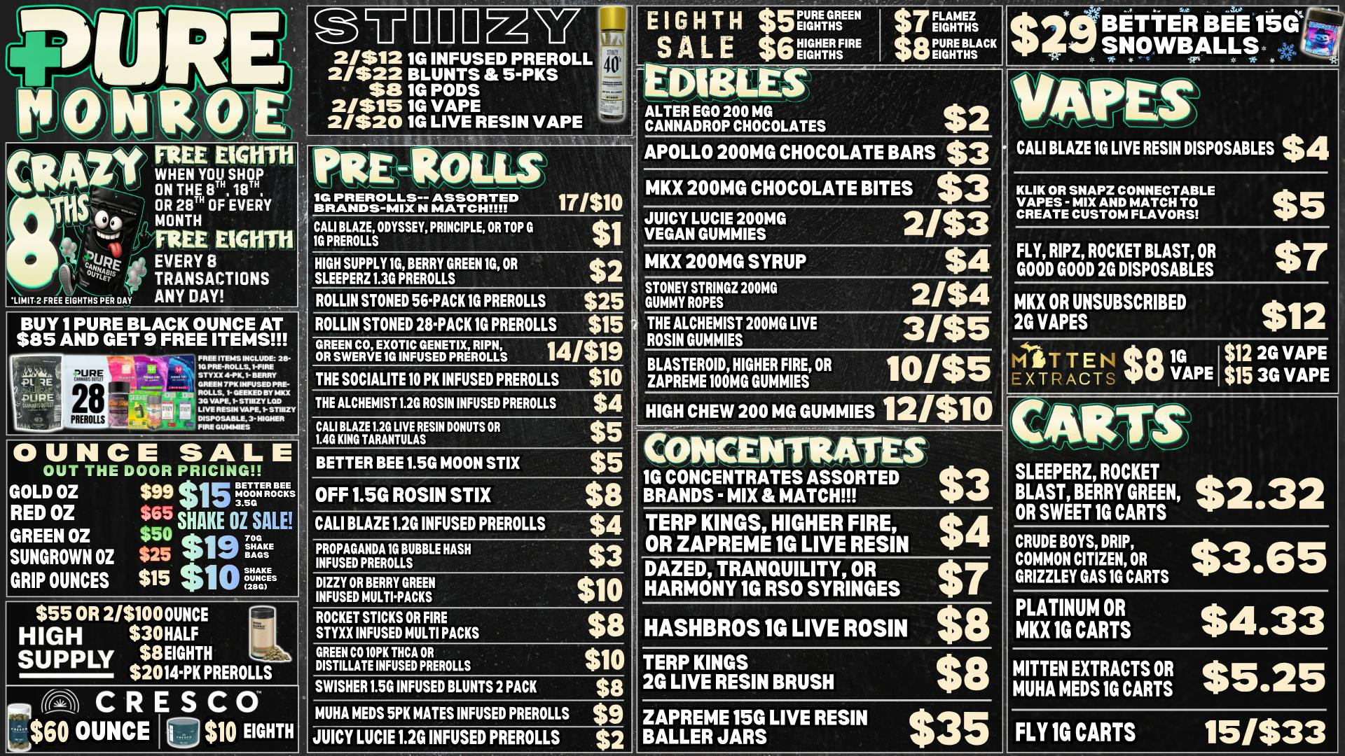 Pure Cannabis Outlet - Monroe 💥CRAZY 8THS IS HERE💥MITTEN EXTRACTS VAPE SALES💥