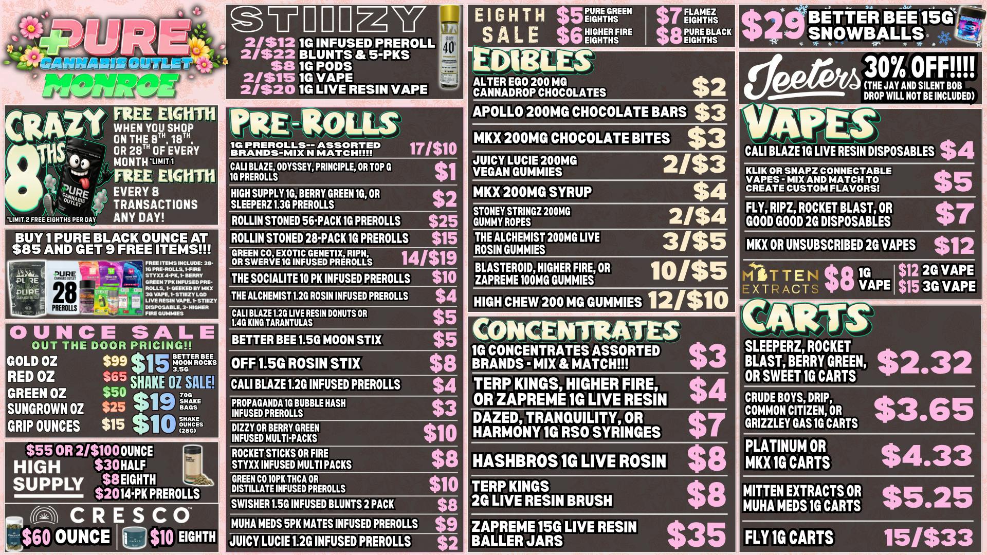 Pure Cannabis Outlet - Monroe 💥CRAZY 8THS IS HERE💥MITTEN EXTRACTS VAPE SALES💥