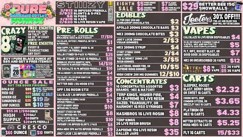 CRAZY 8THS IS HEREMITTEN VAPE SALES at Pure Cannabis Outlet - Monroe  | Weedmaps