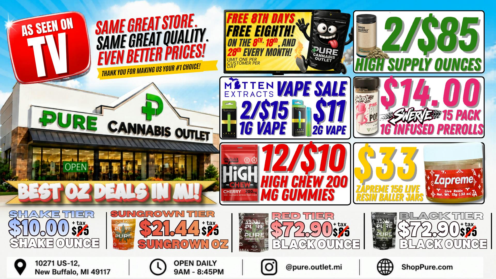 Pure Cannabis Outlet - New Buffalo AS SEEN ON TV 📺 2/$85 HIGH SUPPLY OUNCES 📺