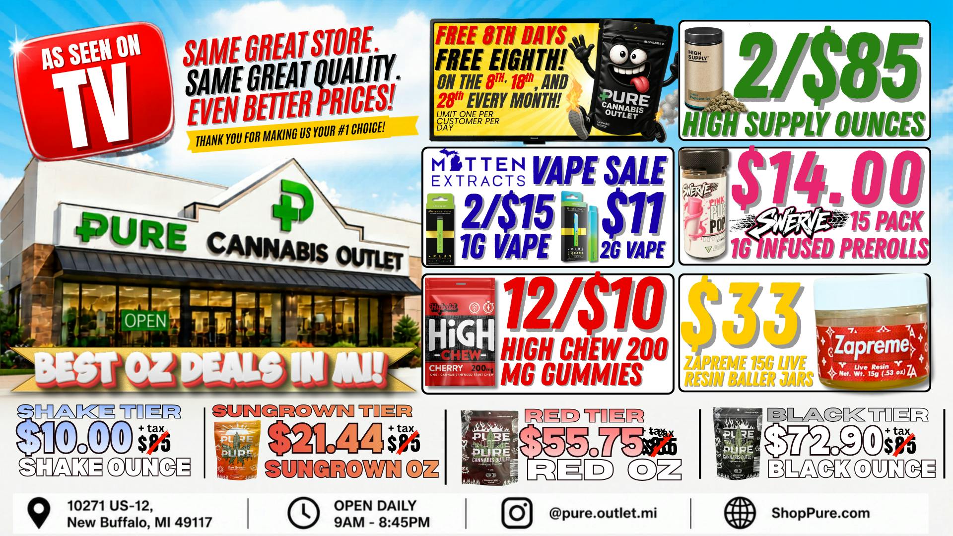 Pure Cannabis Outlet - New Buffalo AS SEEN ON TV 📺 2/$85 HIGH SUPPLY OUNCES 📺