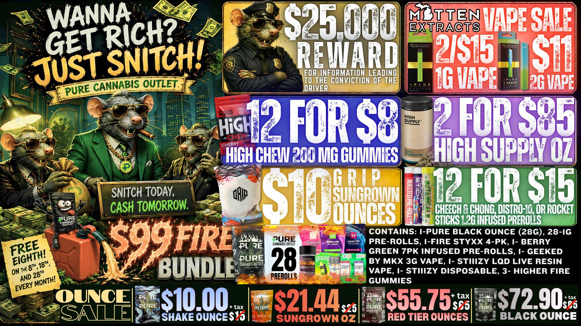 Pure Cannabis Outlet - New Buffalo 🐀12/$8 200MG HIGH CHEW GUMMIES🐀$99 FIRE BUNDLE🐀