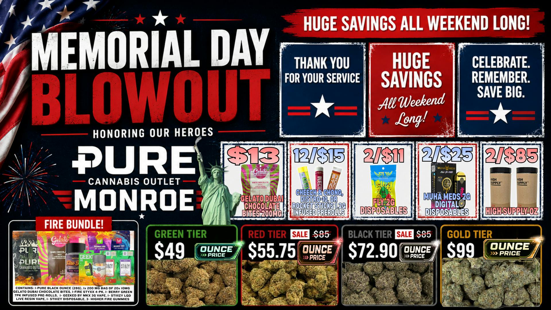 Pure Cannabis Outlet - Monroe 🇺🇸MEMORIAL DAY BLOWOUT🇺🇸12/$15 INFUSED PRS🇺🇸