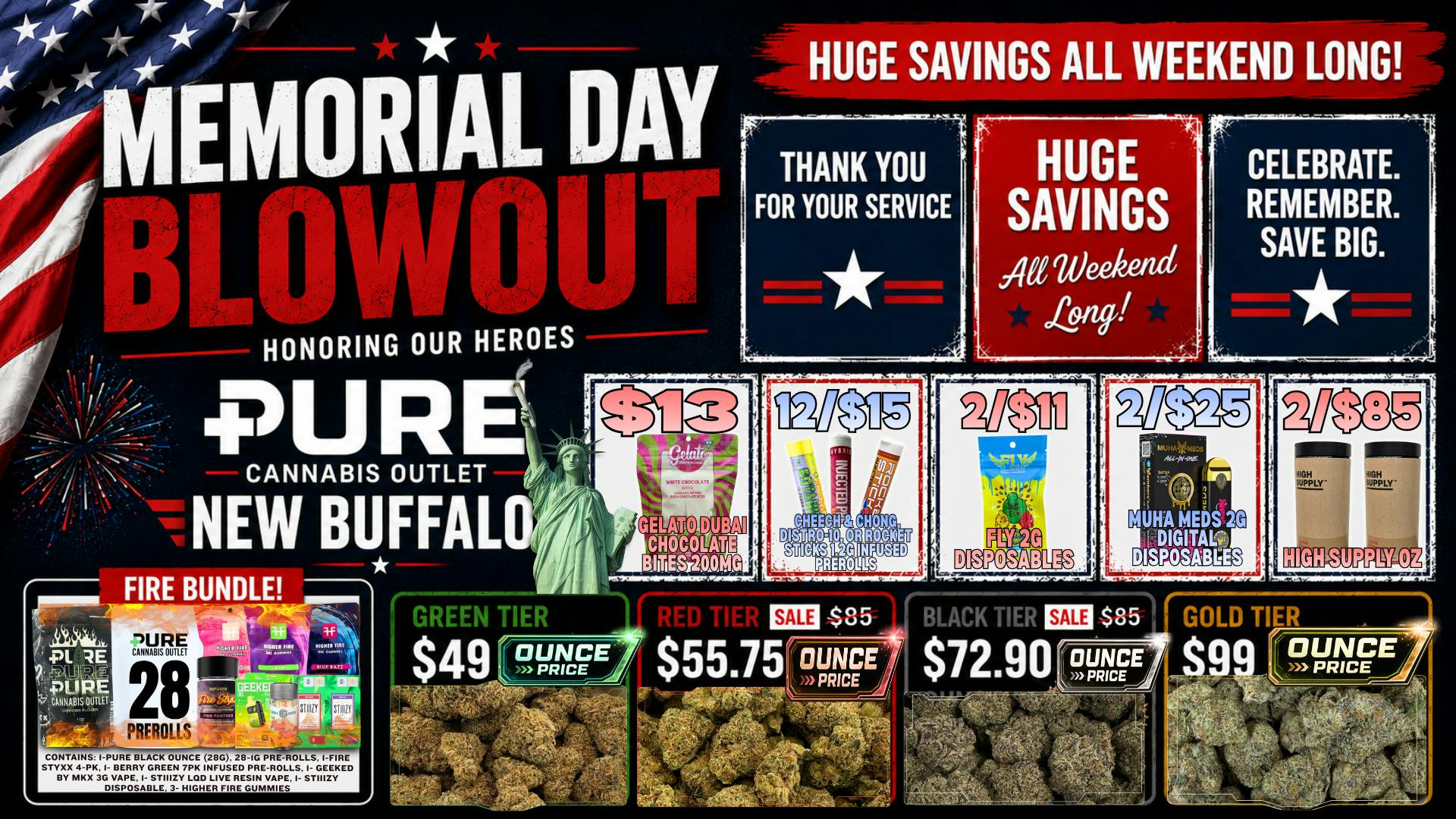 Pure Cannabis Outlet - New Buffalo 🇺🇸MEMORIAL DAY BLOWOUT🇺🇸12/$15 INFUSED PRS🇺🇸