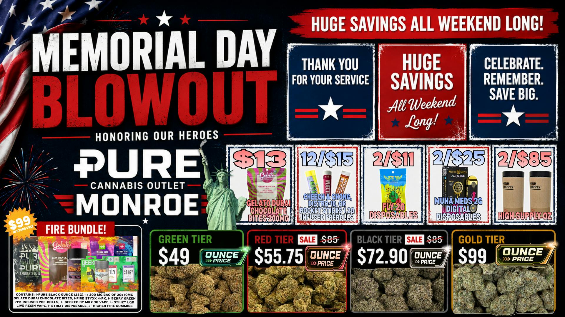 Pure Cannabis Outlet - Monroe 🇺🇸MEMORIAL DAY BLOWOUT🇺🇸12/$15 INFUSED PRS🇺🇸