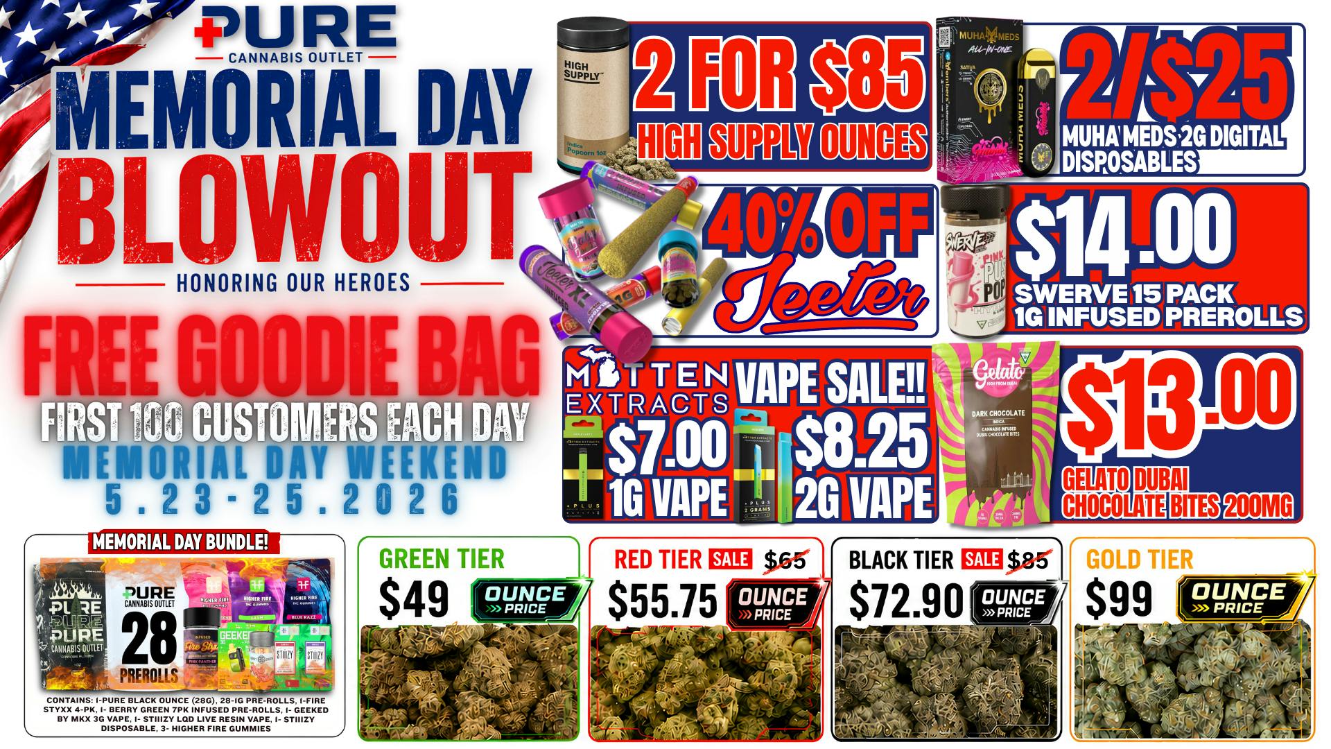 Pure Cannabis Outlet - New Buffalo 🇺🇸HAPPY MEMORIAL DAY🇺🇸40% OFF ALL JEETERS🇺🇸