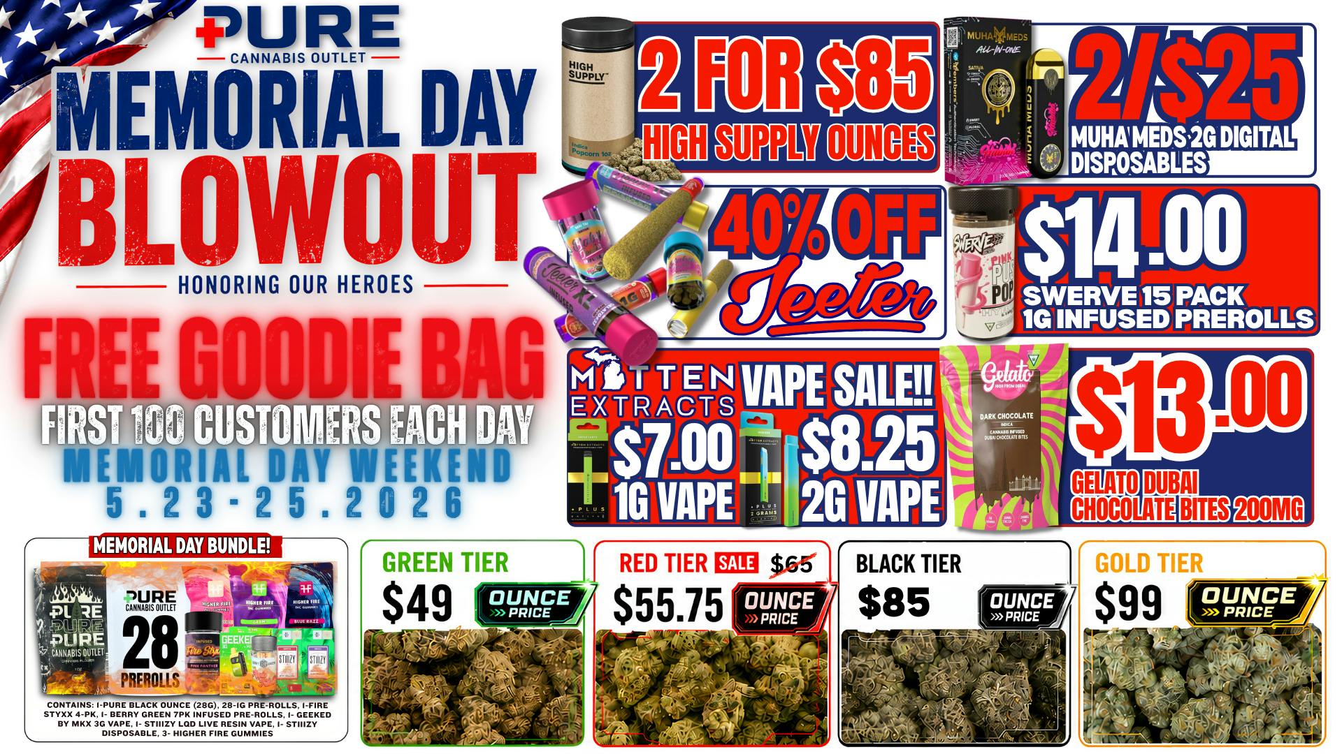 Pure Cannabis Outlet - New Buffalo 🇺🇸HAPPY MEMORIAL DAY🇺🇸40% OFF ALL JEETERS🇺🇸