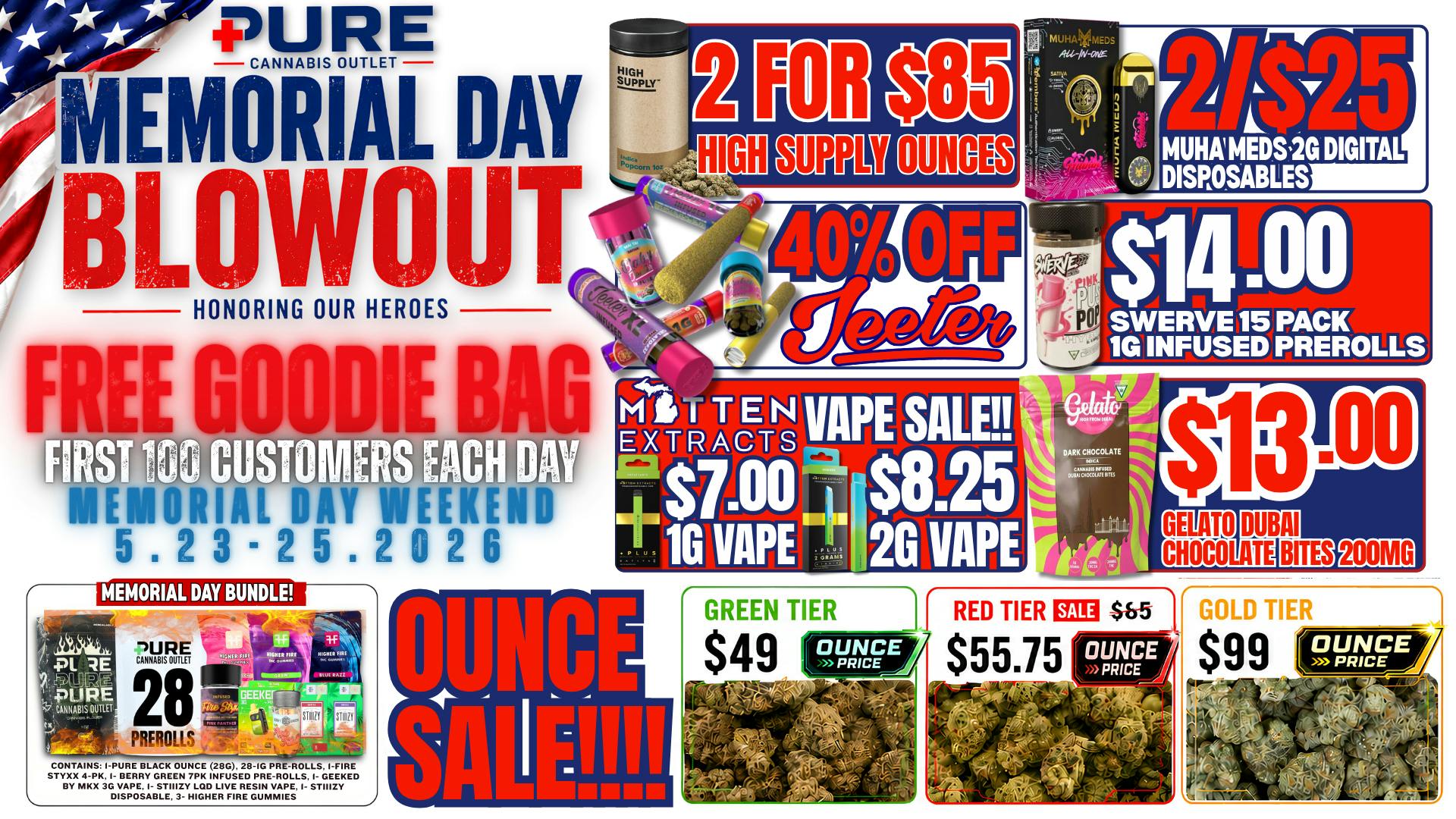 Pure Cannabis Outlet - New Buffalo 🇺🇸HAPPY MEMORIAL DAY🇺🇸40% OFF ALL JEETERS🇺🇸