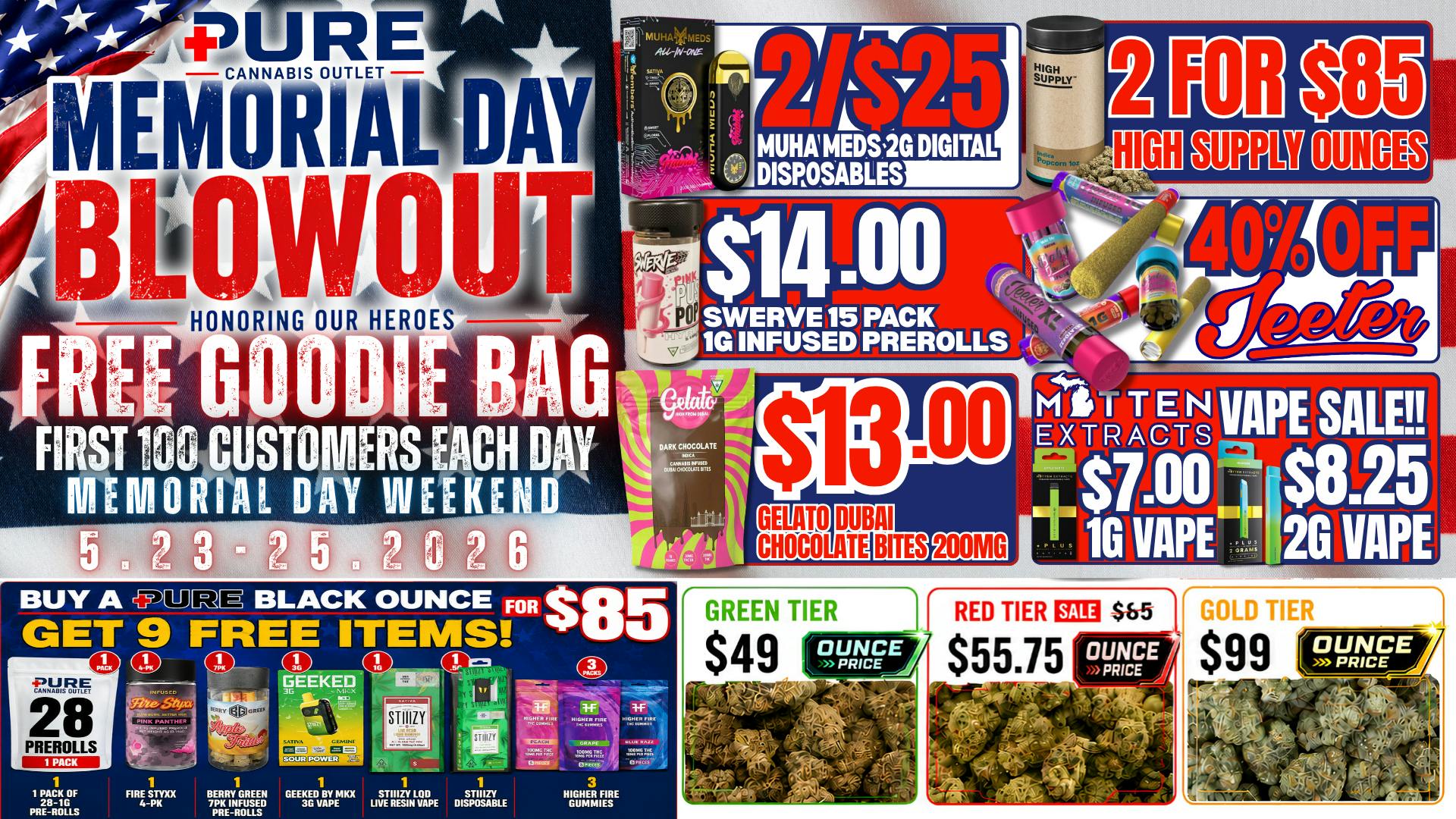 Pure Cannabis Outlet - New Buffalo 🇺🇸HAPPY MEMORIAL DAY🇺🇸40% OFF ALL JEETERS🇺🇸
