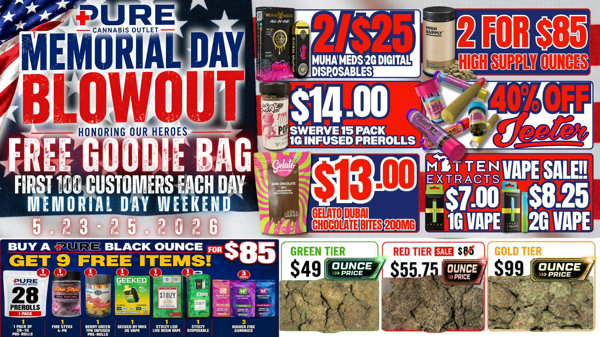 Pure Cannabis Outlet - New Buffalo 🇺🇸HAPPY MEMORIAL DAY🇺🇸40% OFF ALL JEETERS🇺🇸