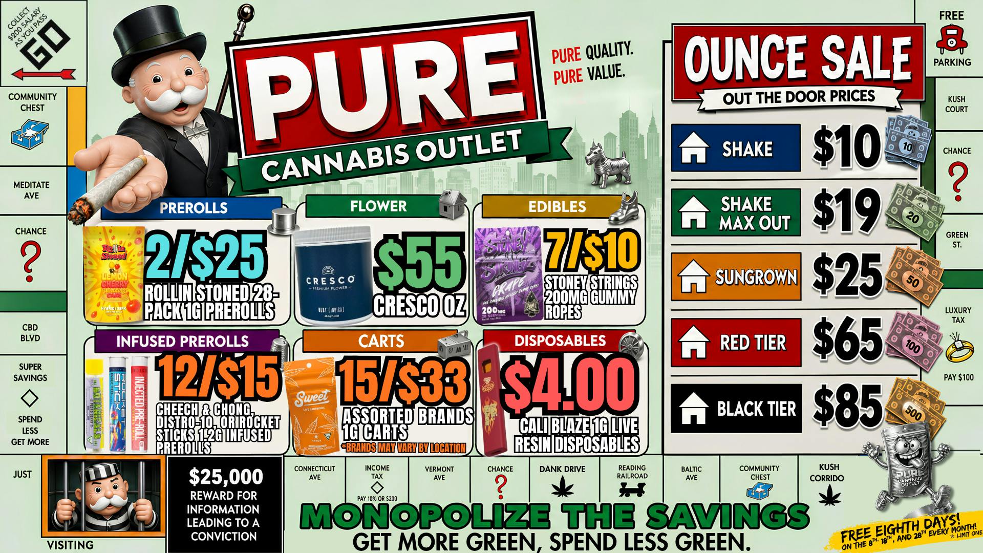 Pure Cannabis Outlet - Monroe $55 CRESCO OUNCE🍃7/$10 STONEY STRINGS GUMMIES🔥