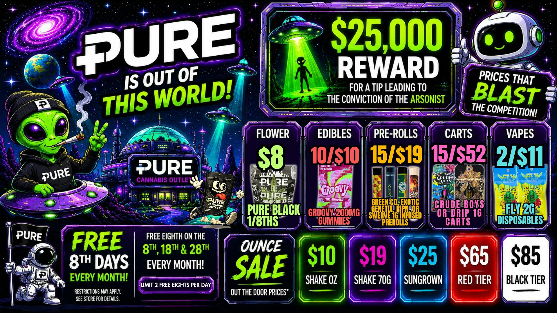 Pure Cannabis Outlet - New Buffalo $8 PURE BLACK 8THS👽10/$10 GROOVY 200MG GUMMIES