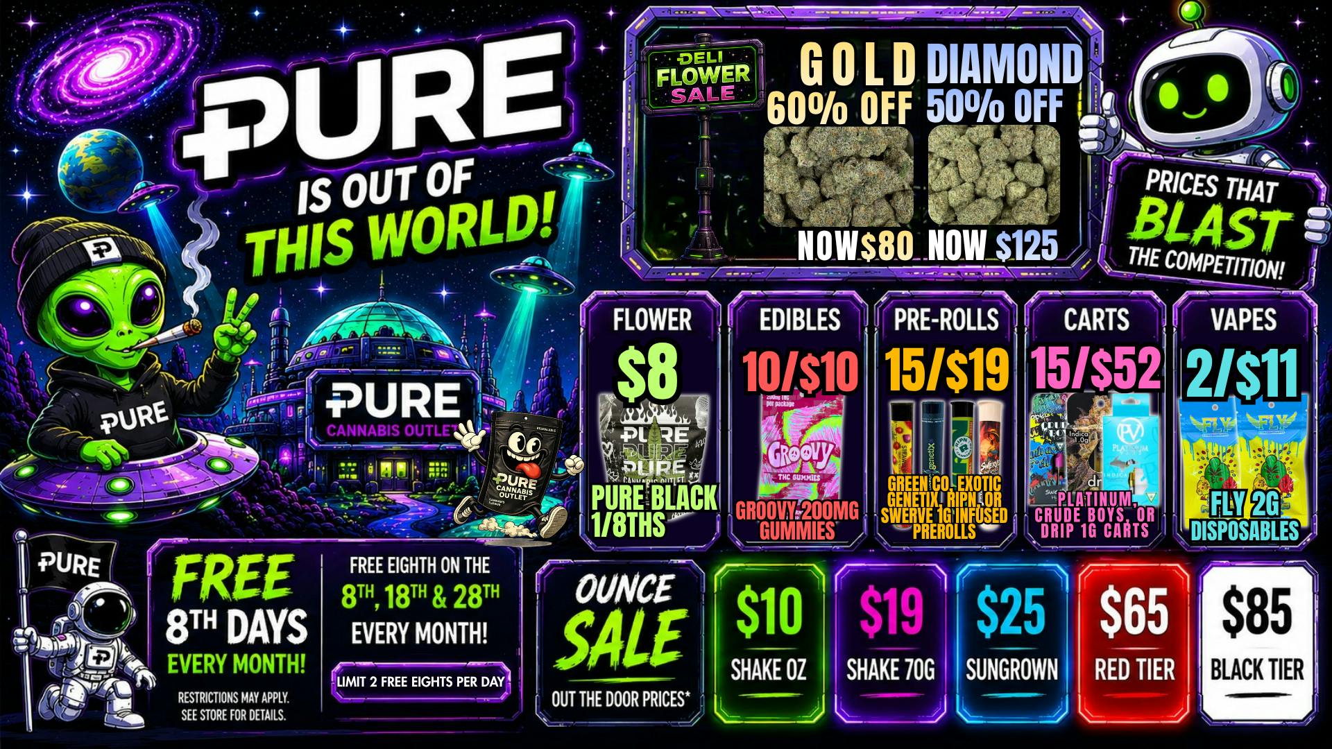 Pure Cannabis Outlet - New Baltimore $8 PURE BLACK 8THS👽10/$10 GROOVY 200MG GUMMIES