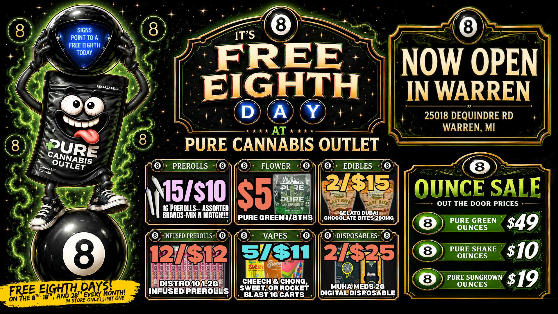 Pure Cannabis Outlet - Warren NOW OPEN 🎱 FREE EIGHTHS FOR ALL