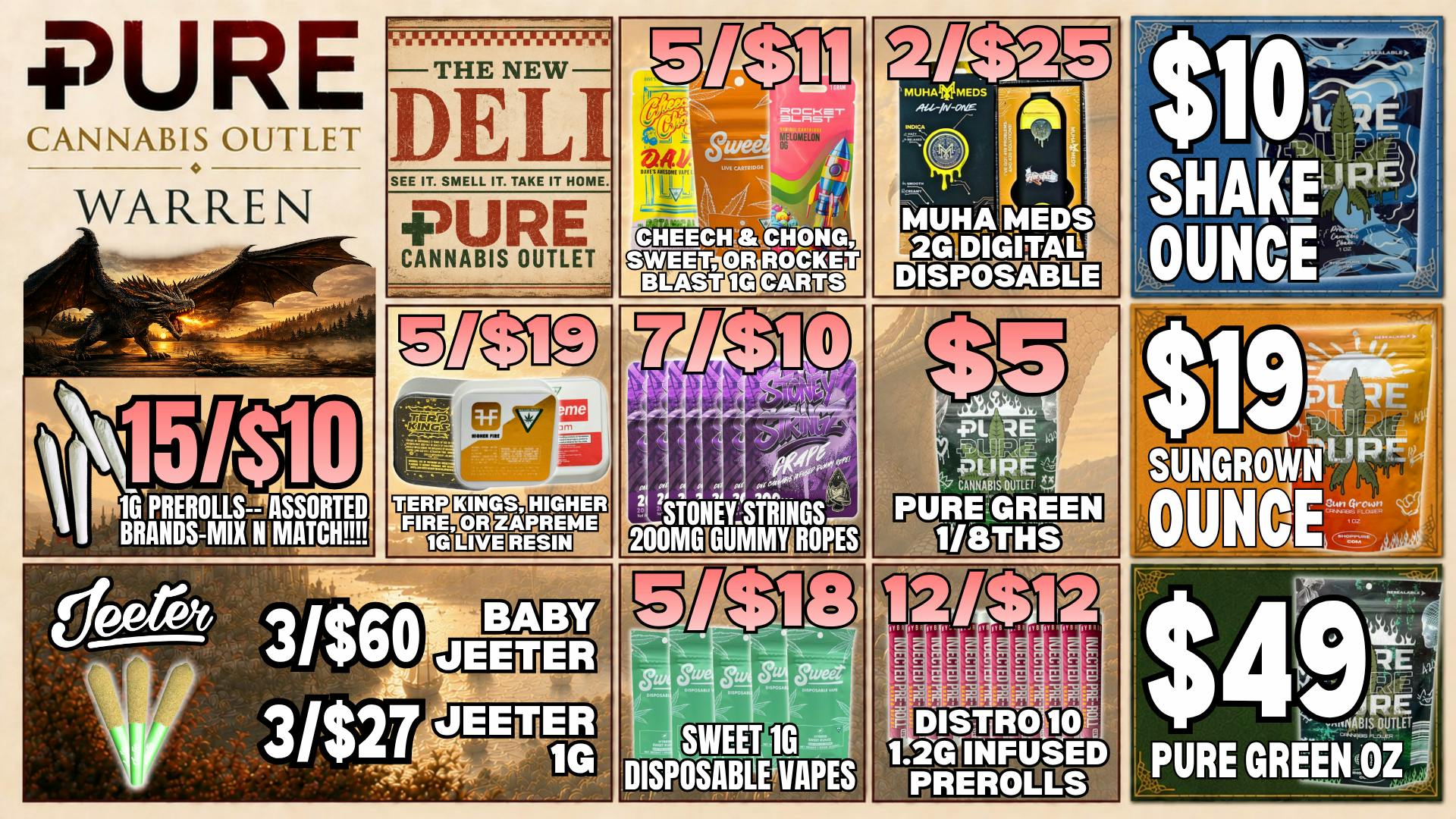 Pure Cannabis Outlet - Warren 🌿 FRESH NEW DELI FLOWER • 5/$11 CARTS 💨