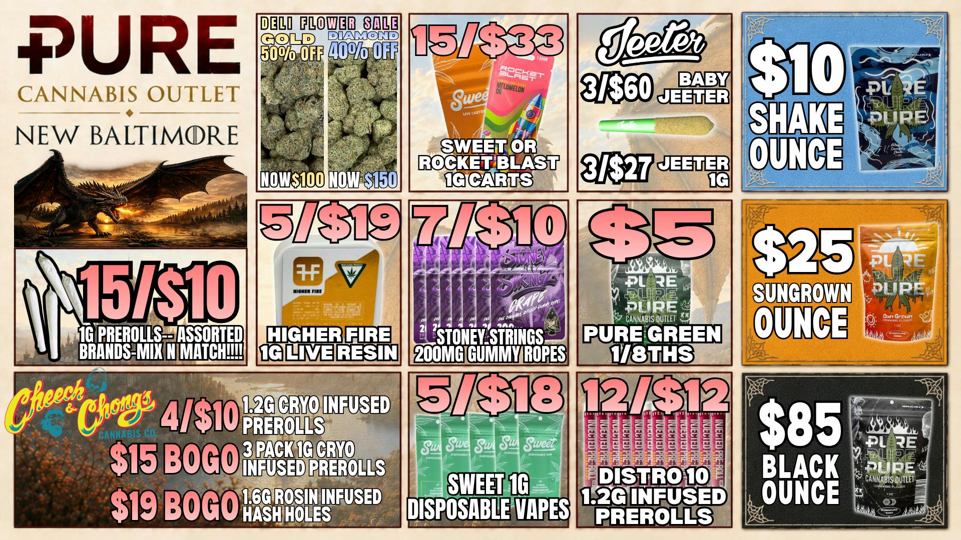 Pure Cannabis Outlet - New Baltimore 🔥JEETER + CHEECH & CHONG DEALS • DELI FLOWER SALE