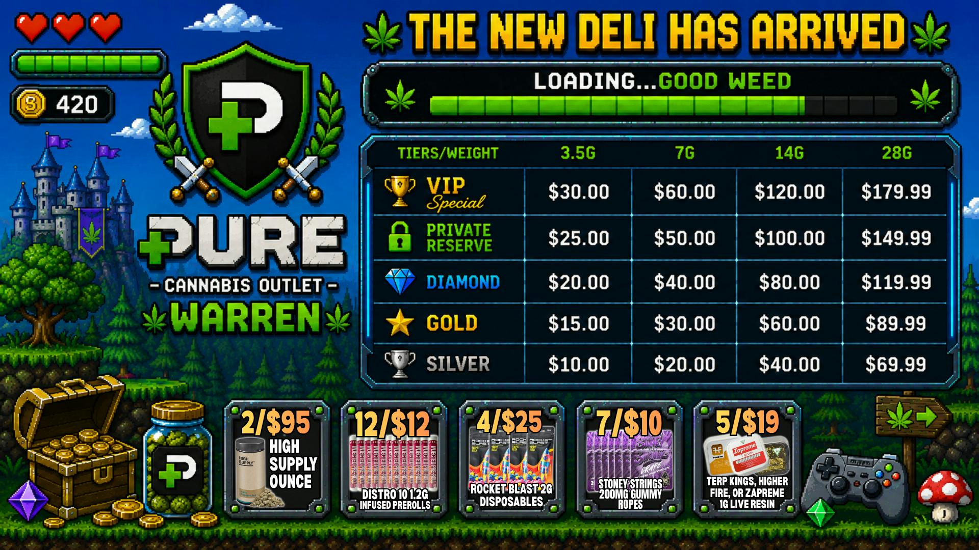 Pure Cannabis Outlet - Warren LEVEL UP YOUR FLOWER GAME 🎮 THE DELI QUEST BEGIN
