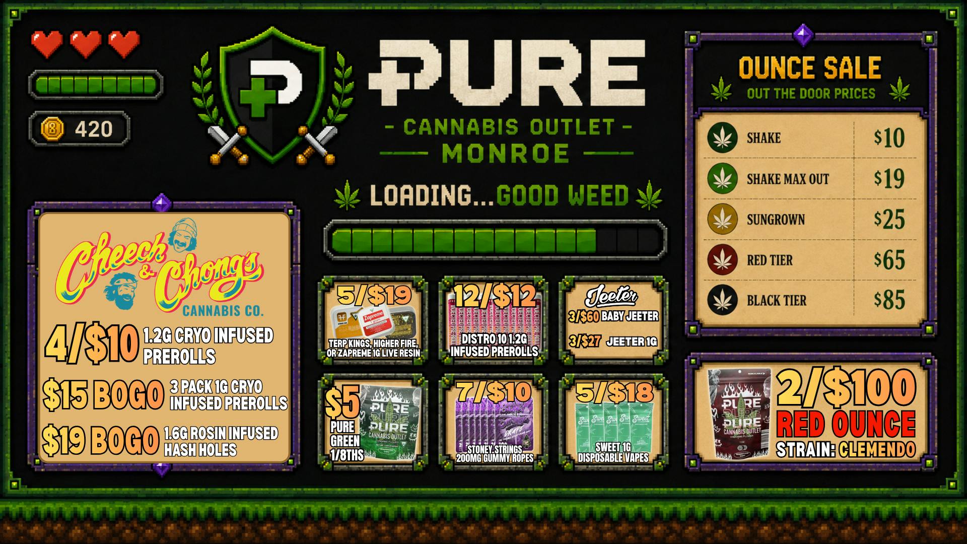Pure Cannabis Outlet - Monroe LEVEL UP YOUR STASH! 🎮 3/$27 JEETER 1G PREROLLS