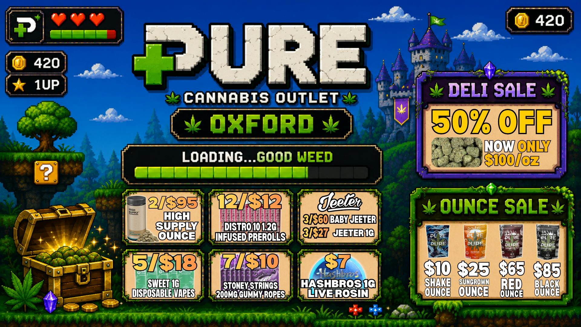 Pure Cannabis Outlet Delivery LEVEL UP YOUR STASH! 🎮 3/$27 JEETER 1G PREROLLS