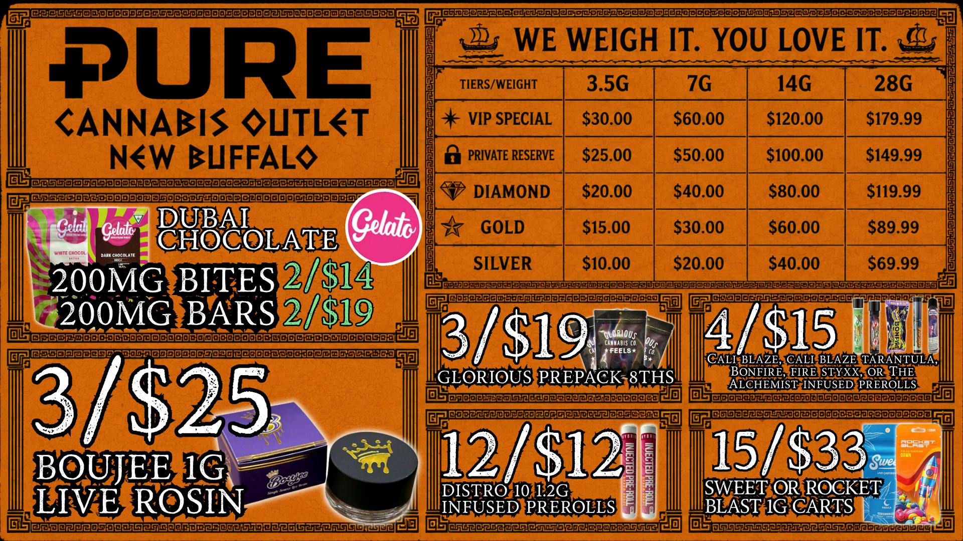 Pure Cannabis Outlet - New Buffalo 4/$15 INFUSED PREROLLS ⚔️ EPIC SAVINGS AWAIT