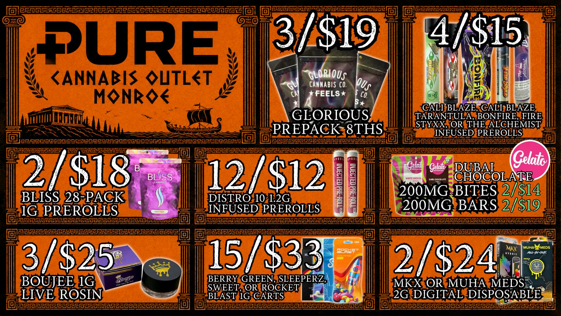 Pure Cannabis Outlet - Monroe 4/$15 INFUSED PREROLLS ⚔️ CLAIM YOUR VICTORY