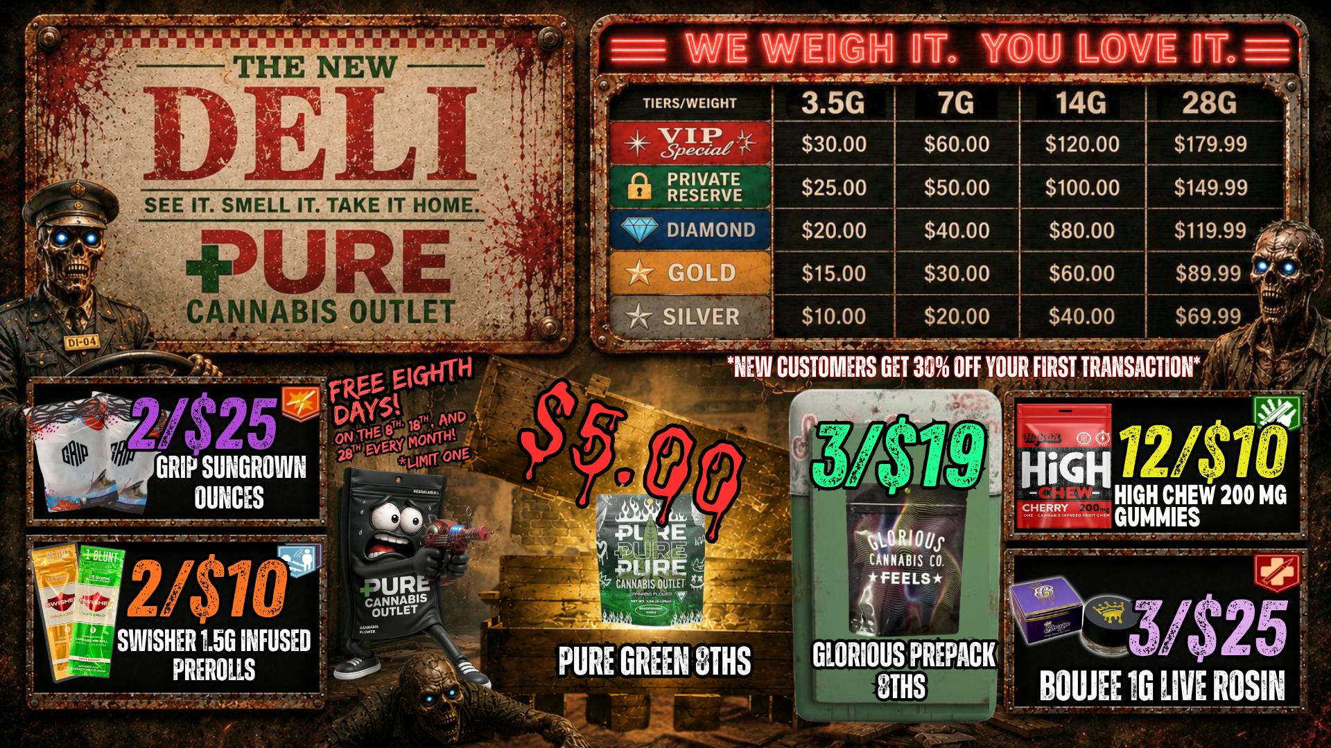 Pure Cannabis Outlet - Warren $5 GREEN 8THS 💀 THE DELI IS OPEN... IF YOU DARE